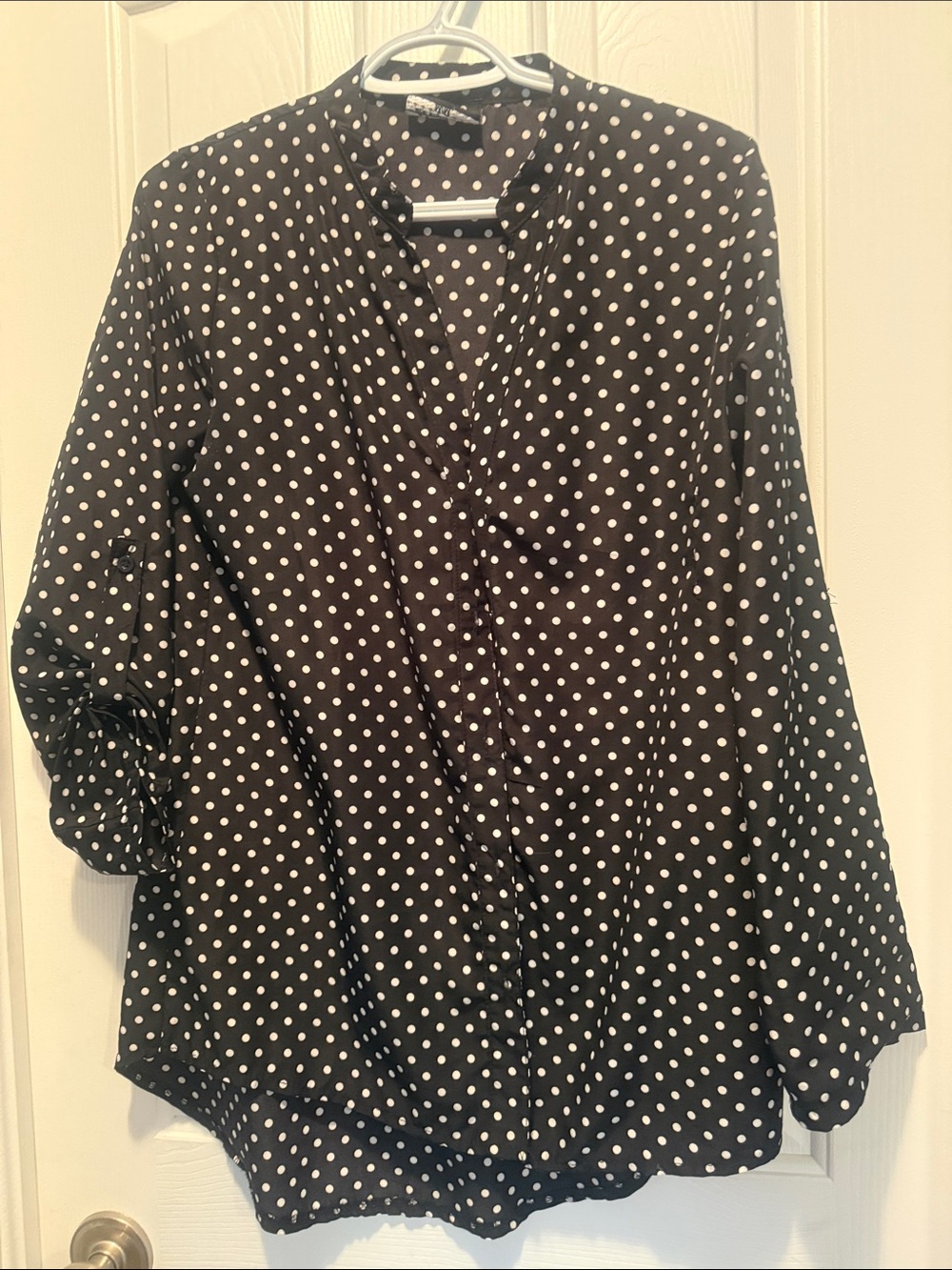 Polka Dot V-Neck Blouse - Black with White Dots